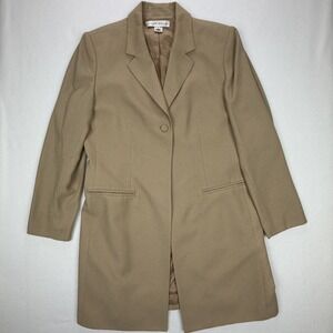Tyler Gillis Vintage Womens Tan Textured Longline Single Button Blazer Size 14